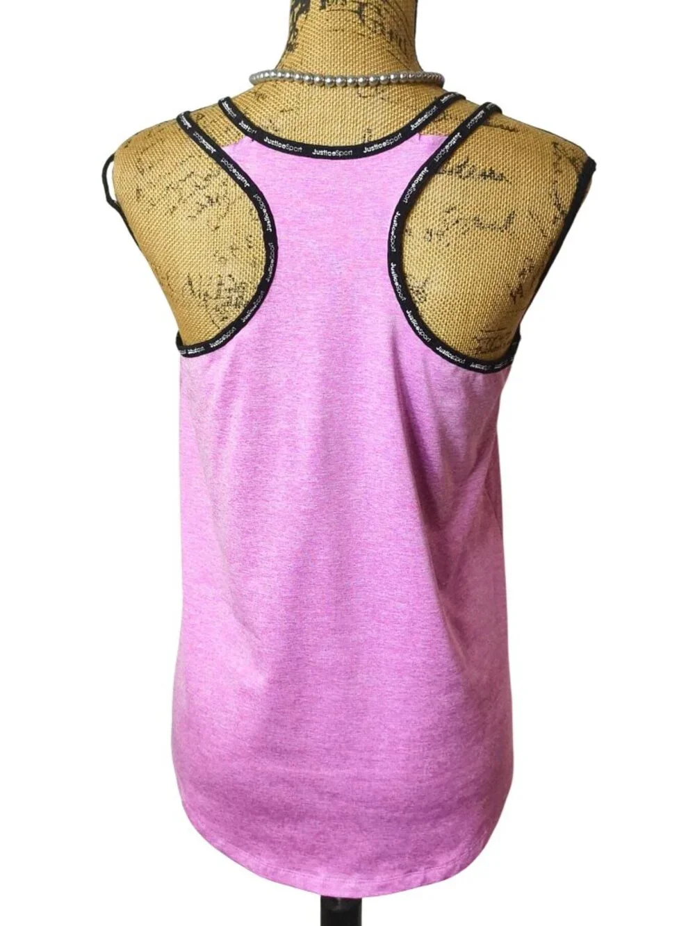 Justice Girls XL Pink Racerback Tank Athletic Black Branded Trim Sporty 16/18